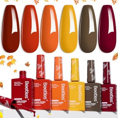 Beetles Orange Gel Nail Polish Set 6 Colors Burgundy Brown Dark Red Yellow Light Orange Fall Gel Polish Kit Soak Off UV LED Hema Free DIY Home Salon Gift for Women Autumn Dusk - Image 1