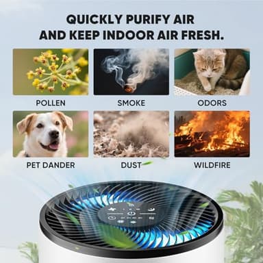 DUMOS Air Purifiers for Home Bedroom with a 3-in-1 HEPA Built-in Filter, Covers up to 1200 ft², True H13 Air Cleaner with Quiet Sleep Mode for Large Room, Removing Odor Smoke Dust Pet Dander - Image 3