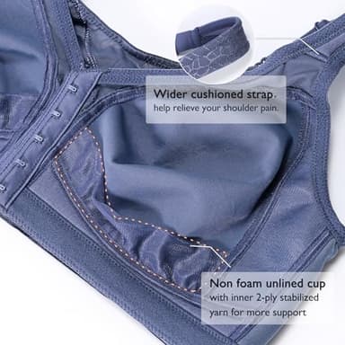 DotVol Women's Full Figure Front Closure Wirefree Jacquard Back Support Posture Bra(Grey Blue,42DD) - Image 7