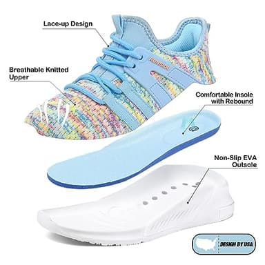 RUNSIDE Girls Tennis Shoes Lightweight Sports Kids Sneakers Lace-up for Running/Walking, Toddler/Little Kid/Big Kid Rainbow Blue - Image 4