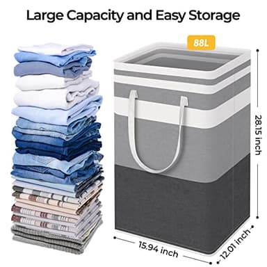 HomeHacks 2-Pack Large Laundry Basket, Waterproof, Freestanding Laundry Hamper, Collapsible Tall Clothes Hamper with Extended Handles for Clothes Toys in the Dorm and Family Gradient Grey, 88L - Image 3