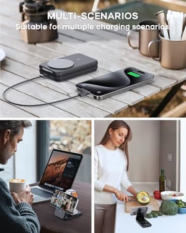 RORRY Portable Charger, 3-in-1 Charging Station 10000mAh Portable Charger Power Bank for MagSafe Foldable Battery Pack Travel for iPhone 16/15/14/13/12, for Apple Watch 10/9/8/7/6/5/Ultra/2, Black - Image 6
