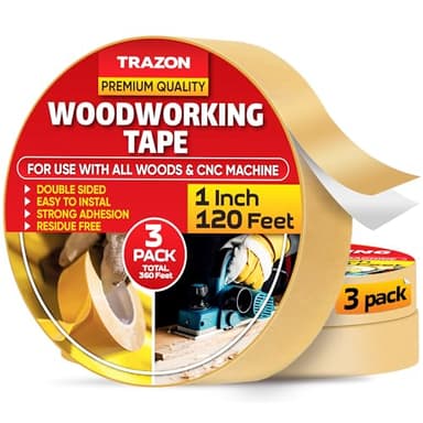 Double Sided Woodworking Tape Super Strong, 3 Pack, 1 Inch x 120 Feet, Wood Crafter Sticky Tool, Two Side Adhesive for Router Templates and CNC Machine, Removable & Residue Free - Image 1