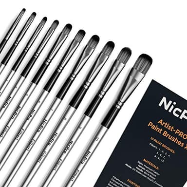 Nicpro 10 PCS Filbert Paint Brushes Art Painting Brush Set for Acrylic Watercolor Oil Gouache Canvas, Craft Detail Face Body Painting, Artist Kit for Kid & Adult - Image 1