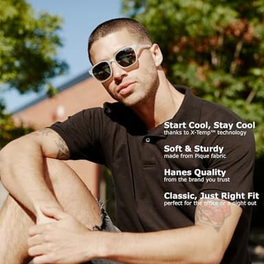 Hanes Mens Pique Short Sleeve Polo Shirt, Three-button Midweight For, Black, X-Large US - Image 5