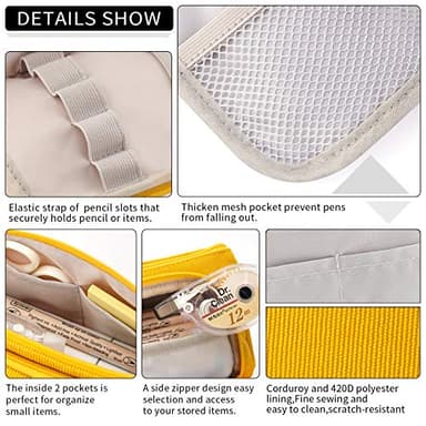 EASTHILL Big Capacity Pencil Case Canvas High Large Storage Pouch Marker Pen Case Simple Stationery Bag School College Office Organizer for Teens Girls Adults Student-Yellow - Image 6