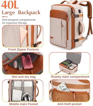 Lumesner 5 Piece Luggage Sets with Travel Backpack, 20" Carry On Hardside Spinner Suitcases, TSA Lock, Durable PC (Beige, 5 piece set (20inch)) - Image 4