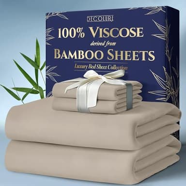 DECOLURE 100% Viscose Derived from Bamboo Sheets Queen Size 4pcs - Ultra Soft & Luxuriously Cooling, 17" Deep Pocket, Double Stitching, Perfect for Hot Sleepers - Queen Bed Sheets (Taupe) - Image 1