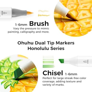 Ohuhu Alcohol Markers Brush Tip -Double Tipped Art Marker Set for Artist Adults Coloring Illustration - 120 Colors- Brush & Chisel Dual Tips- Honolulu of Ohuhu Markers- Refillable Alcohol-based Ink - Image 3