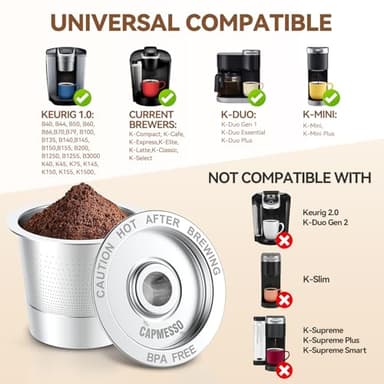 CAPMESSO Reusable K Cups Coffee Pods for Keurig 1.0: Stainless Steel Refillable K Cup - Reusable Coffee Filter for Keurig 1.0 Coffee Maker, Permanent, Eco-Friendly, Innovative Design(2 Pack) - Image 3