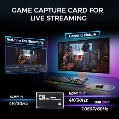 4K HDMI Capture Card for Streaming & Gaming, USB 3.0 Audio Video Capture Device 1080P 60FPS, Low Latency, HDMI Loop Out, Capture Card for PS5, Xbox, Nintendo Switch, PC, Mac, OBS - MSP231 - Image 5