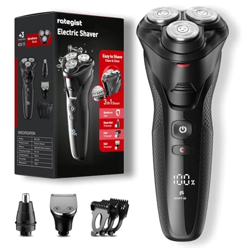 rategist Cordless Electric Razor for Men: 3-in-1 Shaver for Beard/Nose/Sideburns -Turbo Speed & Precision Blades - IPX7 Waterproof Travel Kit - Deep Grey - Image 1