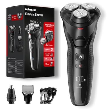 rategist Cordless Electric Razor for Men: 3-in-1 Shaver for Beard/Nose/Sideburns -Turbo Speed & Precision Blades - IPX7 Waterproof Travel Kit - Deep Grey - Image 1