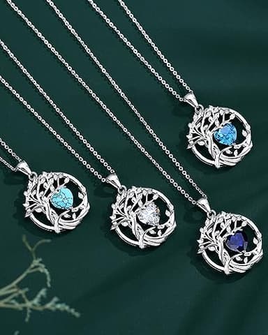 FANCIME Tree of life December Birthstone Necklace for Women Sterling Silver Tree Jewelry London Blue Topaz Pendant November Gemstone Anniversary Birthday Christmas Gifts for Wife Mom Her - Image 7
