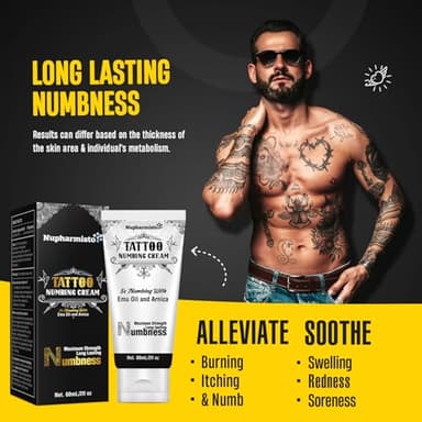 Nupharmisto 6 Hours Maximum Strength Numbing Cream Tattoo (2oz/ 60ml), Tattoo Numbing Cream for Tattoos Extra Strength with 5x Numbing, Emu Oil and Arnica. 2oz/ 60ml - Image 3