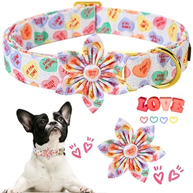 ARING PET Valentine's Day Cute Heart Dog Collar with Flower, Nice & Soft Cotton Girl Dog Collar with Metal Buckle - Image 3
