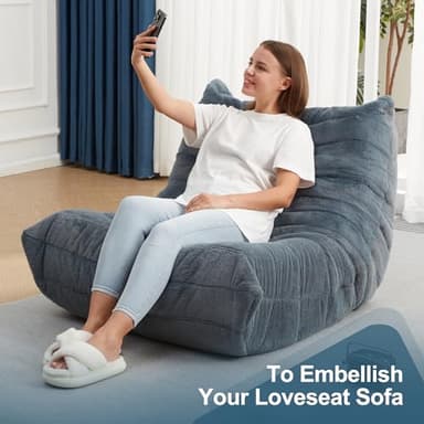 Bean Bag Chairs for Adults Giant Bean Bag Chair Memory Foam BeanBag Chair Big Bean Bag Sofa with Filler Faux Fur Fireside Beanbags Lazy Sofa for Living Room Bedroom Dorm Office (Bluegrey Plush) - Image 6