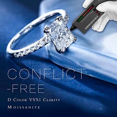 MOOSEA Radiant Cut Moissanite Engagement Ring - 2ct D Color VVS1 Clarity Lab Created Moissanite Wedding Rings for Women 14K White Gold Plated Sterling Silver Travel Rings Moissanite Rings for Women - Image 3