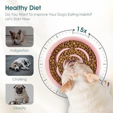 vancasso Slow Feeder Dog Bowl, 0.6 Cups Ceramic Dog Food Dish for Fast Eaters Small Breed, Puzzle Bowl for Small Dogs and Cats, Pink - Image 3