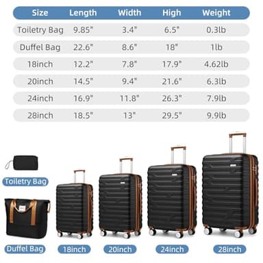 LARVENDER Luggage 6 Piece Sets Hardside Expandable Suitcases with Spinner Wheels TSA Lock, Lightweight Travel Carry On Luggage Sets for Women, Black - Image 5