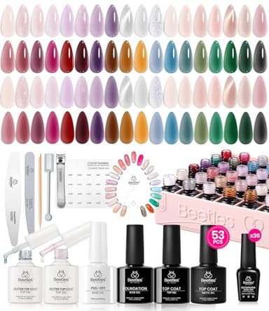Beetles Jelly Gel Nail Polish Set, 53PCS 36 Colors Jelly Pink Milky White Red Black Blue Green Silver Cat Eye Base Glitter Glossy Matte Top Coat Crystal Ice Collection French Nails Gift for Women - Image 8