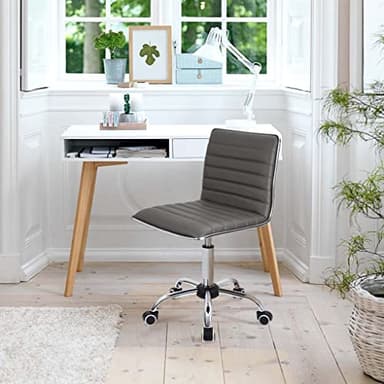 Furmax Mid Back Task Chair, Low Back Leather Swivel Office Chair, Vanity Chair for Makeup Room, Computer Desk Chair Retro with Armless Ribbed (Grey) - Image 6