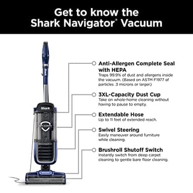 Shark NV151 Navigator Swivel Pro Complete Upright Vacuum with HEPA Filtration, Swivel Steering, Pet Power Brush, Crevice Tool & Upholstery Tool, for Pet Hair & Multi-Surface Cleaning, Navy - Image 9