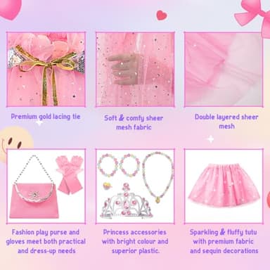 Meland Princess Dress Up for Girls, Light Up Princess Cape with Crown, Dress Up Clothes Birthday Gift for Girls Toys 3-8 - Image 3
