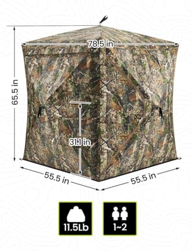 TIDEWE Hunting Blind 270°See Through with Carrying Bag, 1-2 Person Pop Up Ground Blinds, Portable Resilient Hunting Tent (Forest Fade Camo) - Image 5