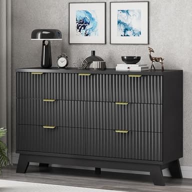 Fluted Dresser for Bedroom with 7 Drawers, 48" Wide Modern Chest of Drawers with Metal Handle, Wooden Dresser TV Stand, Wood Closet Clothes Storage Organizer for Living Room, Hallway, Black - Image 4