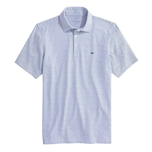 vineyard vines Men's Bradley Stripe Sankaty Performance Polo, Yacht Blue Tejeda, Large - Image 1