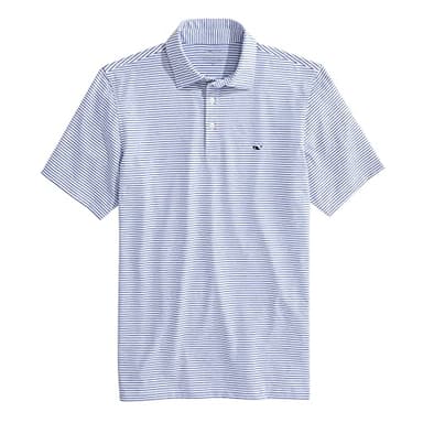 vineyard vines Men's Bradley Stripe Sankaty Performance Polo, Yacht Blue Tejeda, Large - Image 1