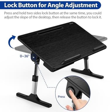 Besign LT05 Adjustable Laptop Table, Lap Desk, Portable Standing Bed Desk, Foldable Sofa Breakfast Tray, Notebook Computer Stand for Reading and Writing, Medium Size, Black - Image 5