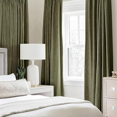MIULEE Linen Texture Curtains for Bedroom Solid 100% Blackout Thermal Insulated Light Olive Green Curtains Grommet Room Darkening Drapes for Living Room Nursery 52x84 Inch (2 Panels) - Image 2