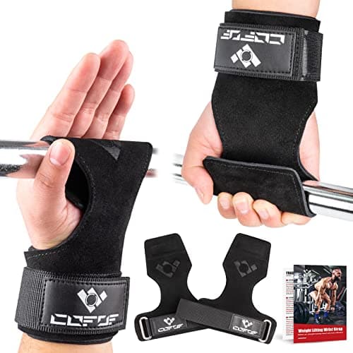 COFOF Weight Lifting Wrist Strap,Double Layer Leather Weightlifting Wrist Strap for Deadlift and Powerlifting, Adjustable Neoprene Padded Gym Workout Lifting Wrist Hooks for Men/Women(Pair) - Image 1