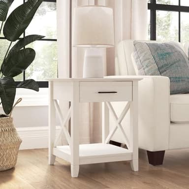 Bush Furniture Key West Small End Table with Storage | Modern Farmhouse Accent Shelf for Living Room in Linen White Oak - Image 2