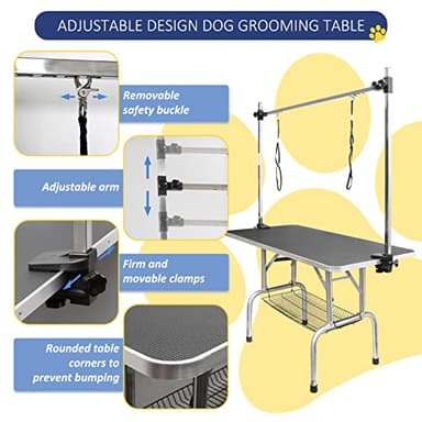 ROOMTEC 46" Dog Grooming Table,Foldable Home Pet Bathing Station with Adjustable Height Arm/Noose/Mesh Tray - Image 5