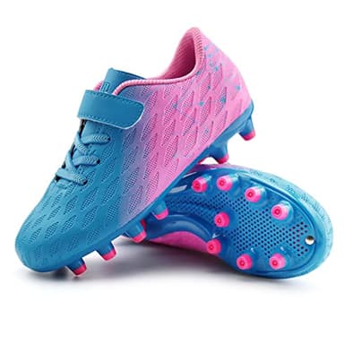 brooman Kids Firm Ground Soccer Cleats Boys Girls Athletic Outdoor Football Shoes(9,Blue Pink) - Image 5