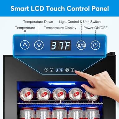 Beverage Refrigerator 17 inch Wide - 126 Can Beverage Cooler with Glass Door | Counter-Top/Freestanding Mini Beverage Beer Fridge | Temperature Memory | Invisible Door | Perfect for Soda, Beer - Image 4