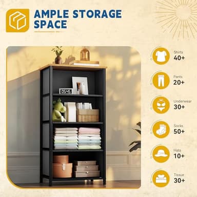 DWVO 4 Drawers Dresser, Small Dresser for Bedroom, Fabric Storage Tower, Chest of Drawers, Organizer Unit for Closets, Living Room, Sturdy Steel Frame, Wooden Top, Easy Pull Handle - Image 5