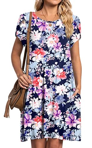 HOTGIFT Women Dresses Summer Casual Dress Plus Sized Sundresses Short Sleeve with Pockets Mix Flower X-Large - Image 2