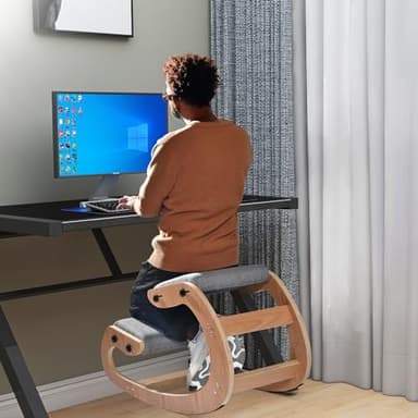 Kneeling Chair Ergonomic Posture Chair, Wood Adjustable Rocking Knee with Soft Padding, Natural Relief for Neck or Back Pain for Home Office, Max Load 300 lb - Image 6