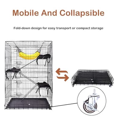 ELEVON 3-Tier Indoor Cat Cage, Large DIY Cat Crate & Cat Kennel with 3 Cat Beds and 2 Front Doors, Metal Fence with Ladder and Hammock, Suitable for Rabbits, Squirrels, Cats to Play and Rest - Image 5