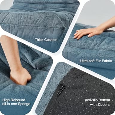 Bean Bag Chairs for Adults Giant Bean Bag Chair Memory Foam BeanBag Chair Big Bean Bag Sofa with Filler Faux Fur Fireside Beanbags Lazy Sofa for Living Room Bedroom Dorm Office (Bluegrey Plush) - Image 7