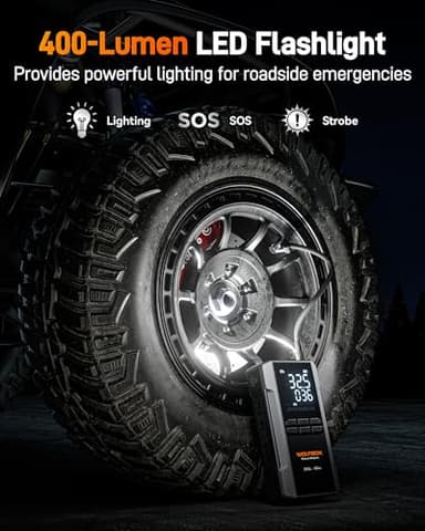 WOLFBOX 3000A Jump Starter with Air Compressor, 16000mAh&160PSI Portable Car Battery Jump Starter with 65W Fast Charge, 12V Battery Pack (8L Gas 6L Diesel Engine) with Boost, Light and Jumper Cables - Image 6