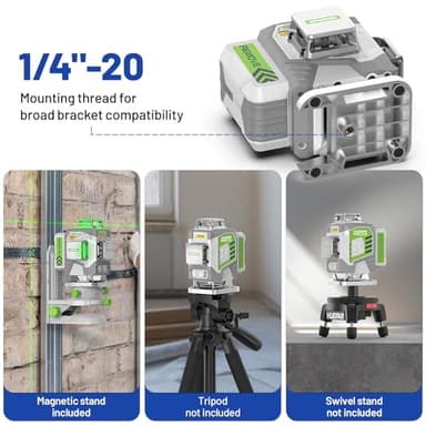 HueparPro Laser Level 360 Self Leveling, 4x360°Green Cross Line Laser Tool with Remote Control & 8000mAh Rechargeable Li-ion Battery, High Accuracy 4D Laser for Construction, Magnetic Bracket -ZK04CG - Image 8