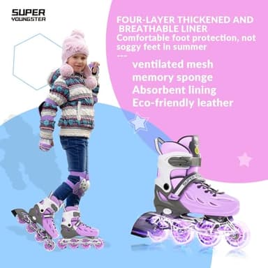 SUPER YOUNGSTER Adjustable Inline Skates for Boys Girls Ages 4-12 with Light Up Wheels, Roller Skates Blades for Youth Kids Indoor & Outdoor Beginners - Image 2