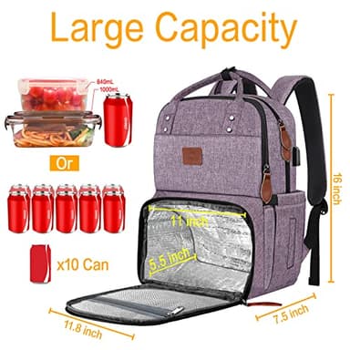 MATEIN Laptop Backpack with Lunch Box, Insulated Women Backpacks with Cooler Compartment, 15.6 inch Water Resistent Tote Food Bag with USB Charging Port for College Beach Camping Picnics Hiking - Image 3