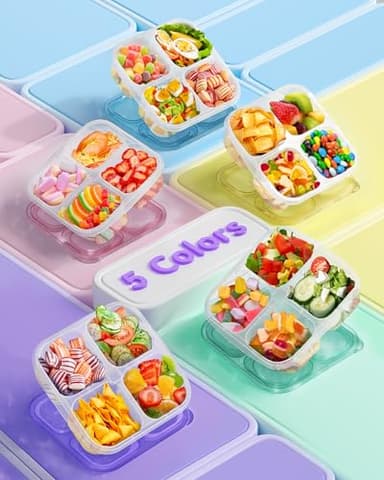 Canfanni 5 Pcs Bento Snack Containers, Reusable 4 Compartment Divided Food Storage Containers, Divided Lunchable Container for School, Work and Travel (All Transparent) - Image 2