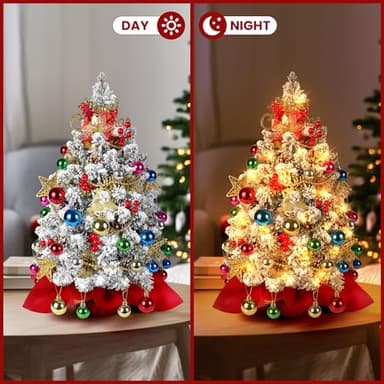 2FT Mini Flocked Christmas Tree With Lights - Prelit Tabletop Tree With 100 Branch Tips and 50+ DIY Ornaments - Indoor Decorations and Gifts for Men Women - Image 5